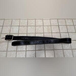 Women’s Studded Black Leather Belt - 1 inch wide. Silver matte metal detail.